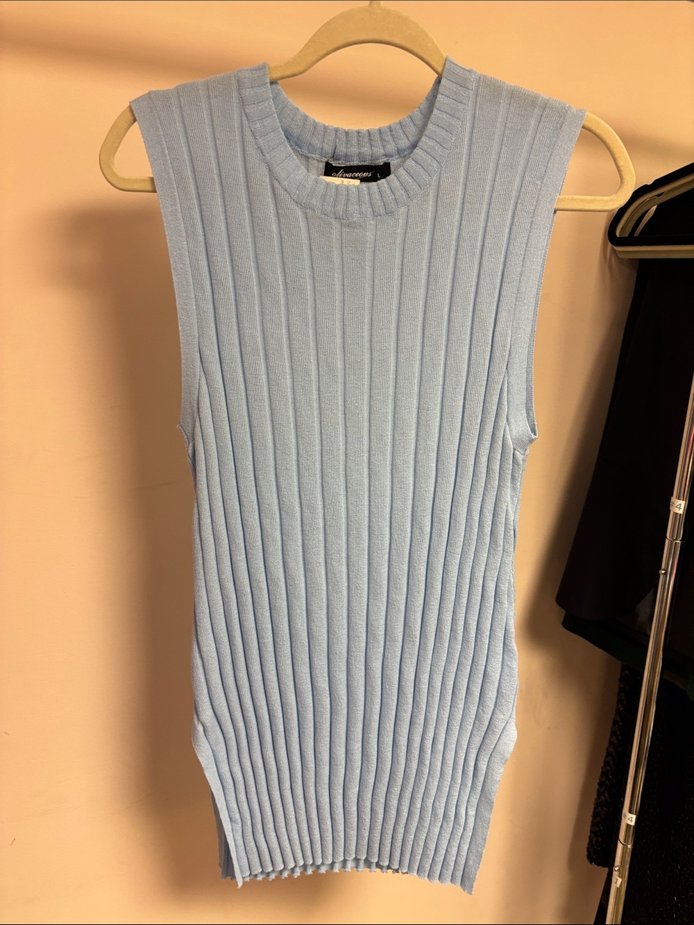Olivaceous Sky Blue Ribbed Sleeveless Knit Tank